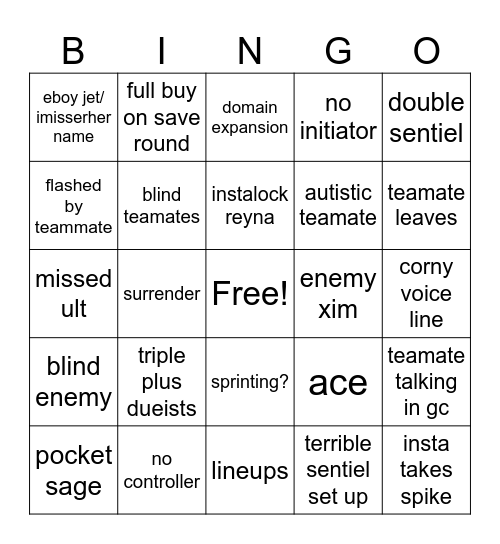 Valorant Bingo Card