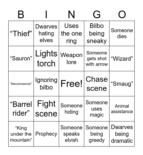 Hobbit Bungo Bingo Card