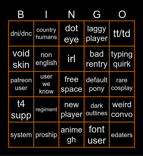 pony town bingo Card