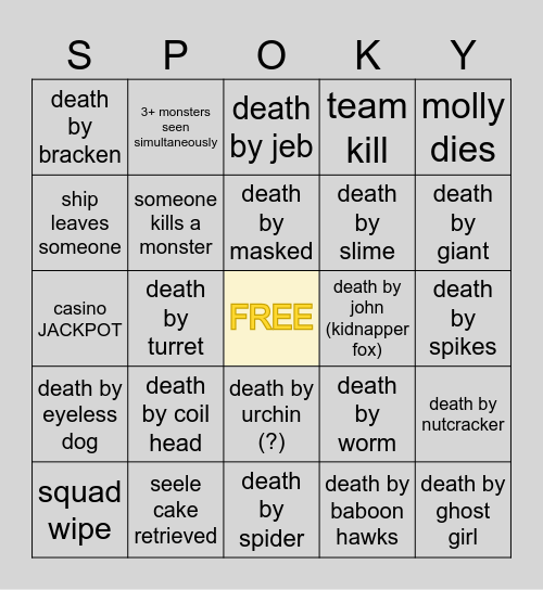 lethal company SPOOPY MONTH Bingo Card