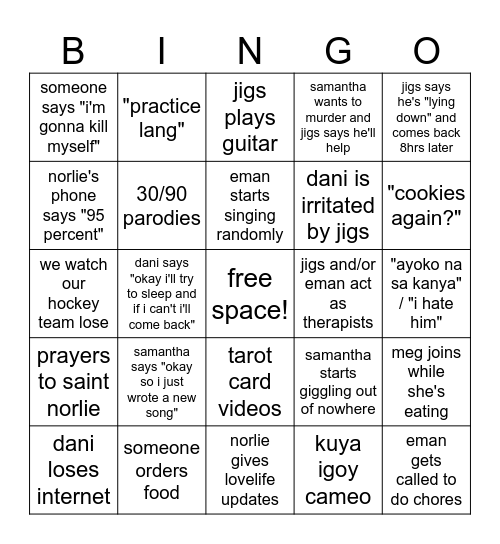 inner circle bingo Card