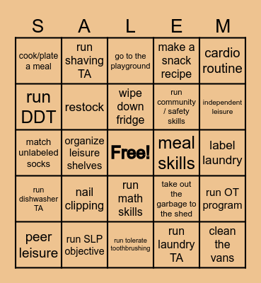 SALEM END HOUSE DAY BINGO Card