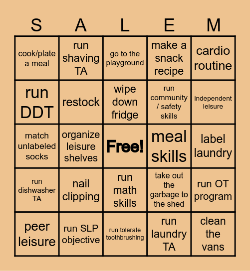 SALEM END HOUSE DAY BINGO Card