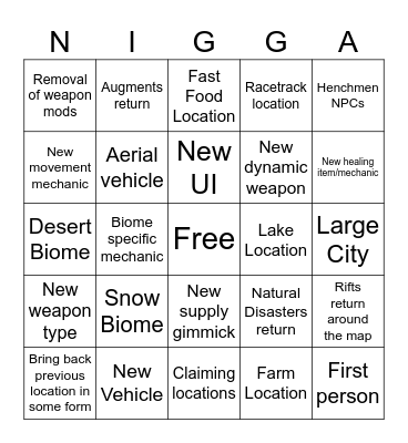 Fortnite Chapter 6 Season 1 Bingo Card