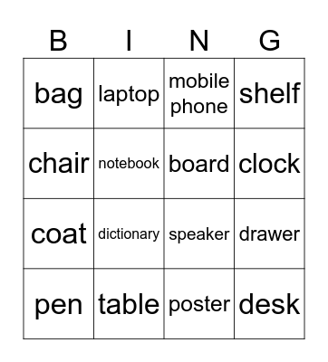 Vocabulary Bingo Card