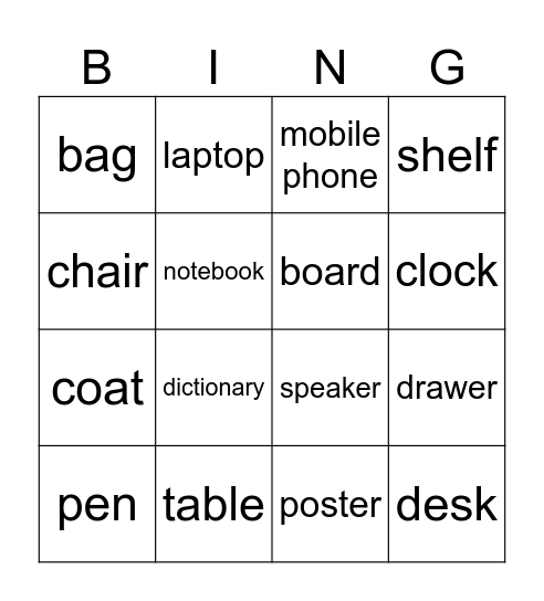 Vocabulary Bingo Card