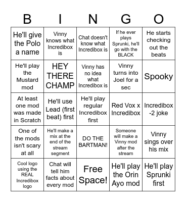 Vinny's Sppoky Incredibox Bingo Card