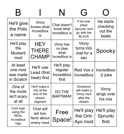 Vinny's Sppoky Incredibox Bingo Card