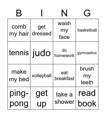Daily routines Bingo Card