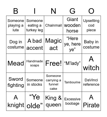 Renn Fest Bingo Card