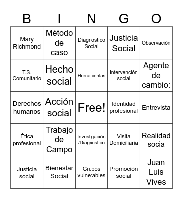 Trabajo Social Bingo Card