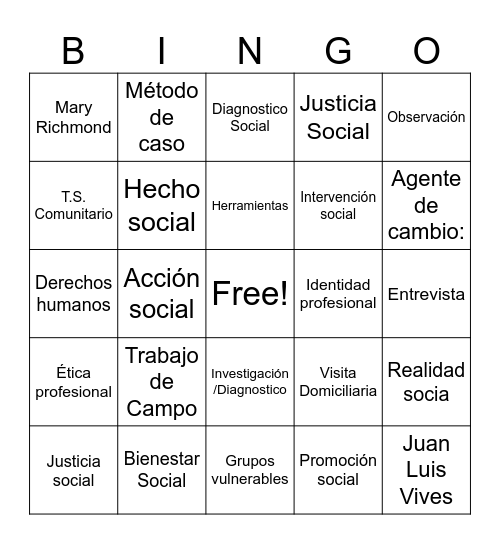 Trabajo Social Bingo Card