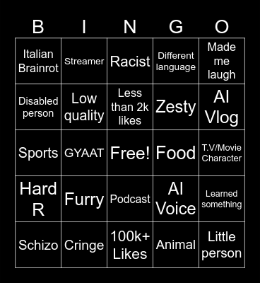 INSTAGRAM REELS Bingo Card