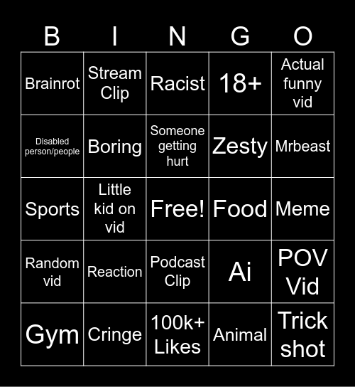 INSTAGRAM REELS Bingo Card