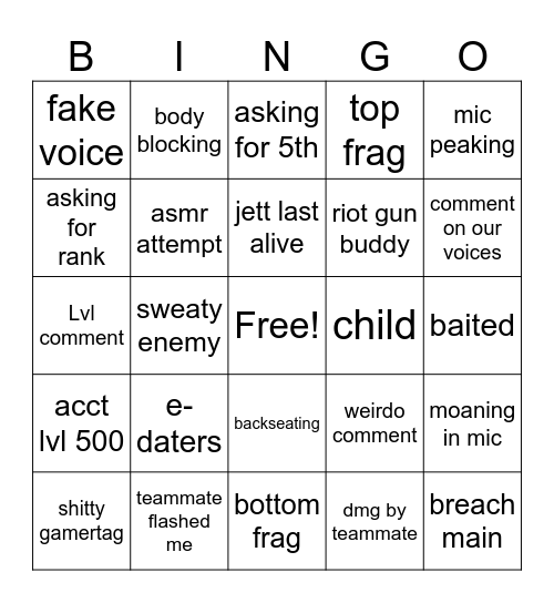 Valo Bingo Card
