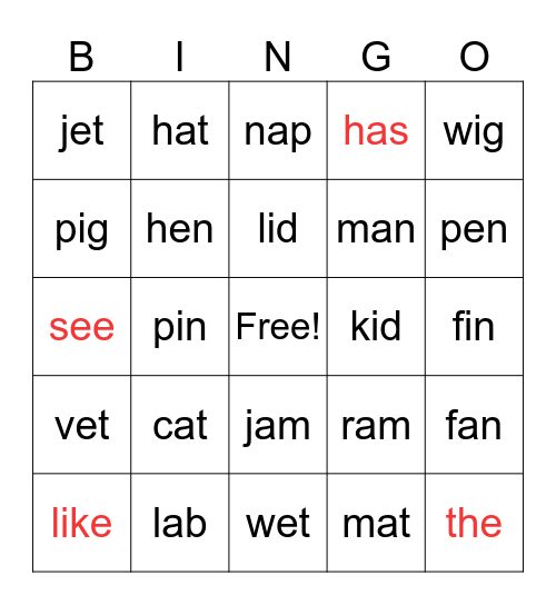 Smart Phonics Bingo Card