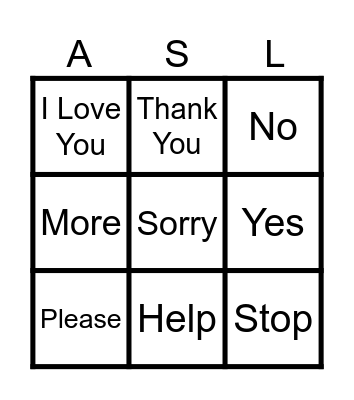 Sign Language nBingo Card