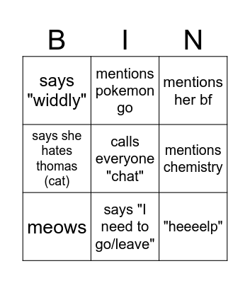 Emily Bingo Card