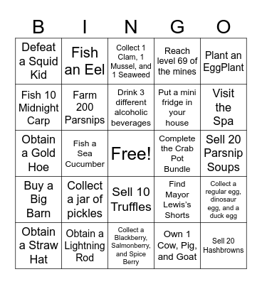 Stardew Valley Lockout Bingo Card