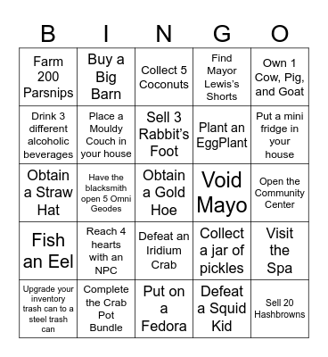 Stardew Valley Lockout Bingo Card