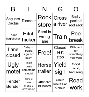 Road Trip Bingo Card