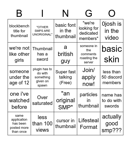 SMP PROMO VIDEO BINGO Card