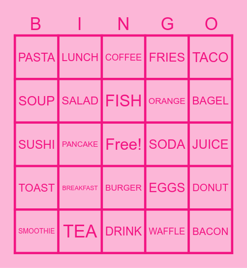 FOOD Bingo Card