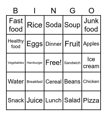 Food Vocabulary Bingo Card