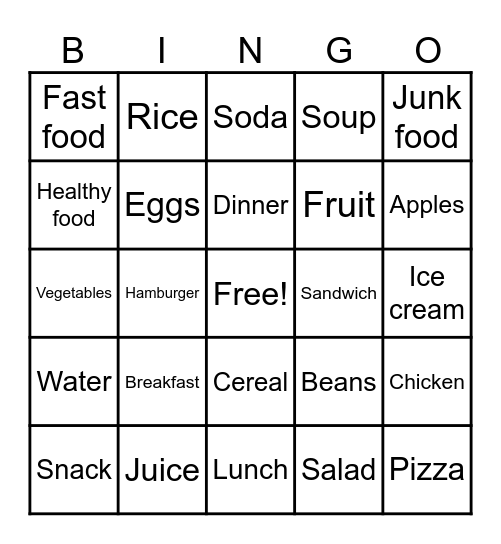 Food Vocabulary Bingo Card