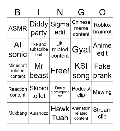 Untitled Bingo Card