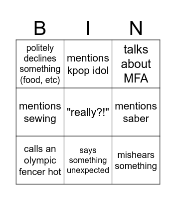 Sophia Bingo Card