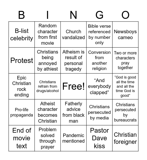 God’s Not Dead Bingo Card