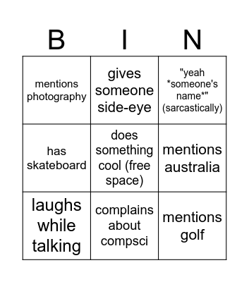 Nicole Bingo Card