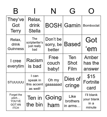 Jaryd’s Catchphrases Bingo Card