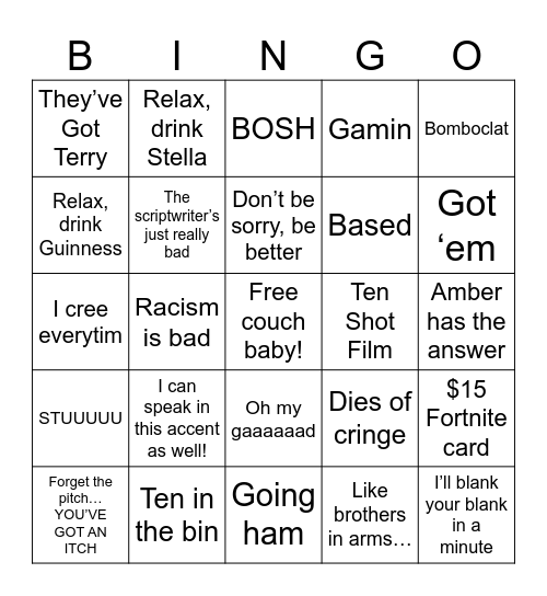 Jaryd’s Catchphrases Bingo Card