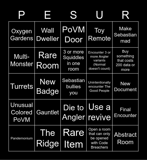 Pressure Bingo Card