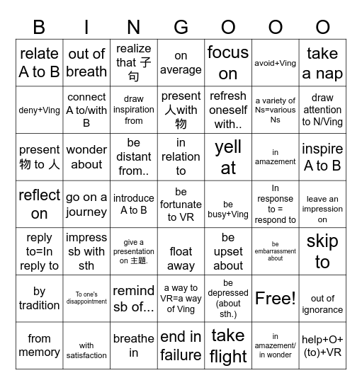 Unit. 1~Unit. 3 Bingo Card