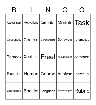 Common Module Bingo Card