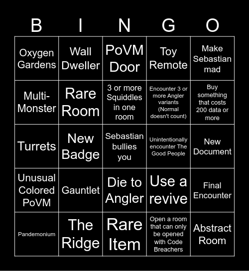 Roblox Pressure Bingo Card