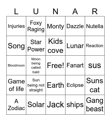 The sun and moon show bingo Card