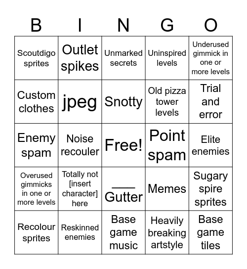 Slop Tower Bingo Card