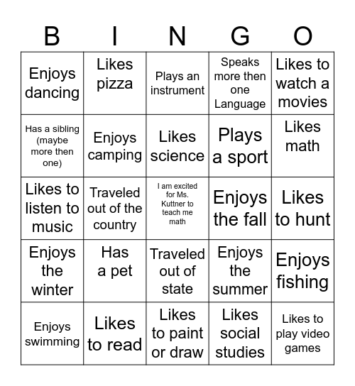 Get To Know You Bingo Card