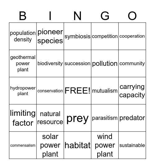 Environmental Bingo Card