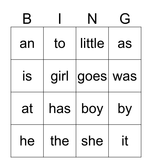 Spelling & Sight Words Bingo Game Bingo Card