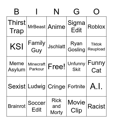 Youtube Shorts Bingo Card