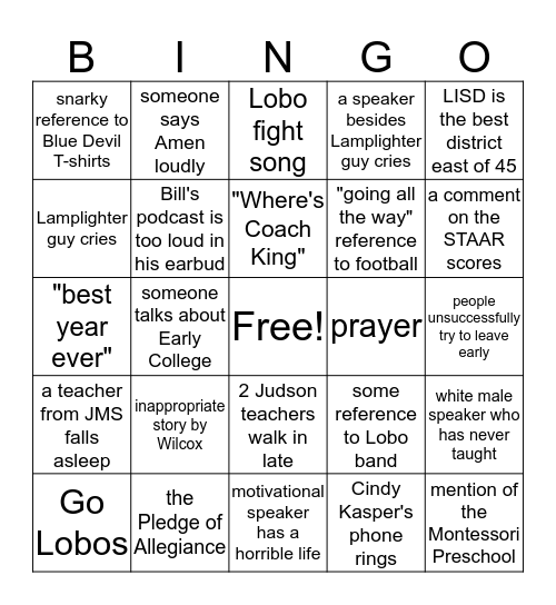 Convocation BINGO Card