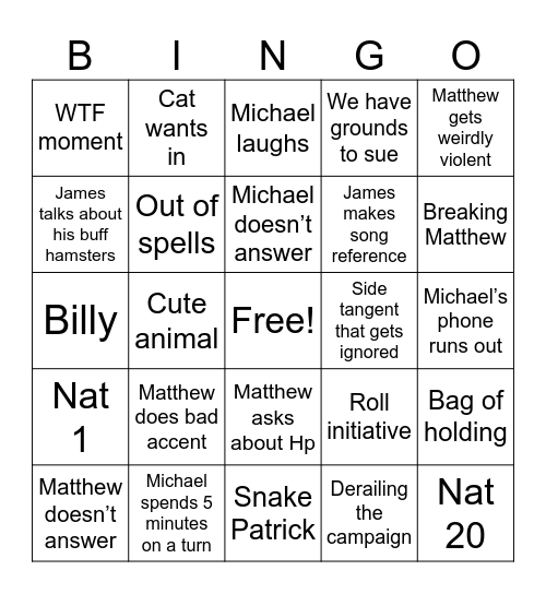 D&D Bingo Card