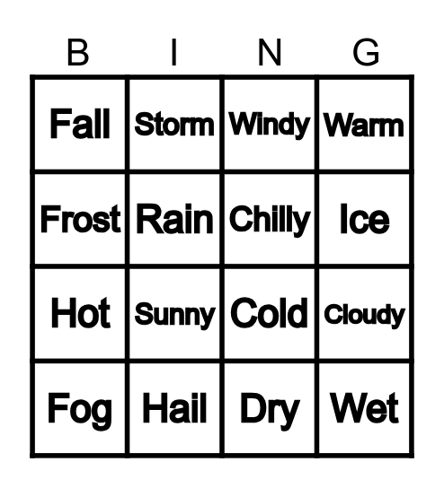 Weather Bingo Card
