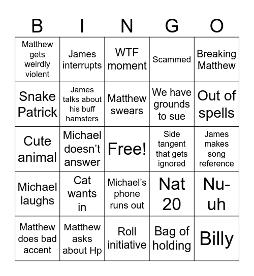 D&D Bingo Card