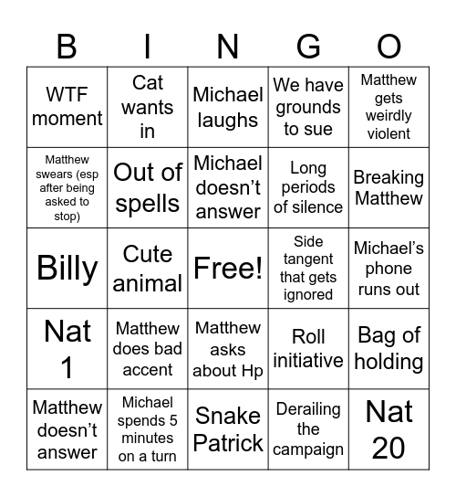 D&D Bingo Card